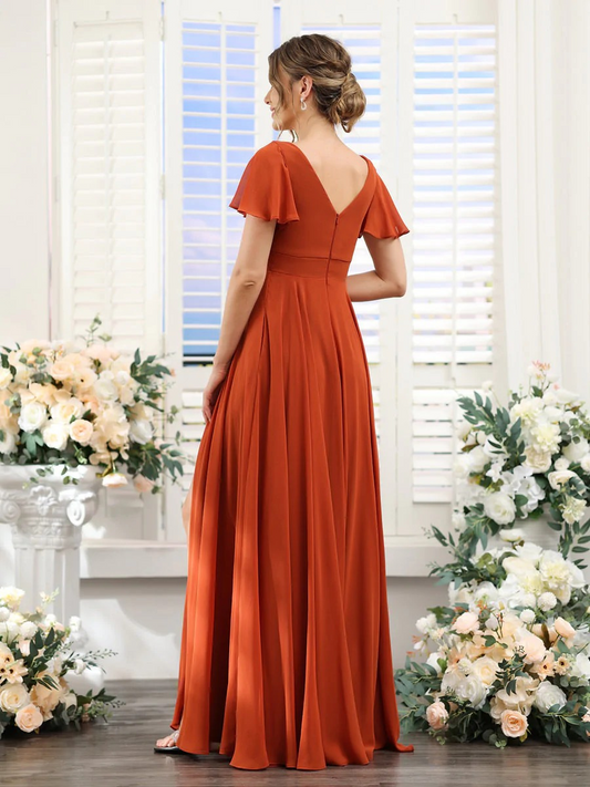 A-line V Neck Chiffon Bridesmaid Dress