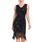 Black V Neck Sleeveless Sequin Fringe Dress