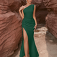 Oblique Shoulder Matte Satin Mother Of The Bride Dress With High Slit