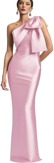 One-Shoulder Satin Bridesmaid Dress With Bow