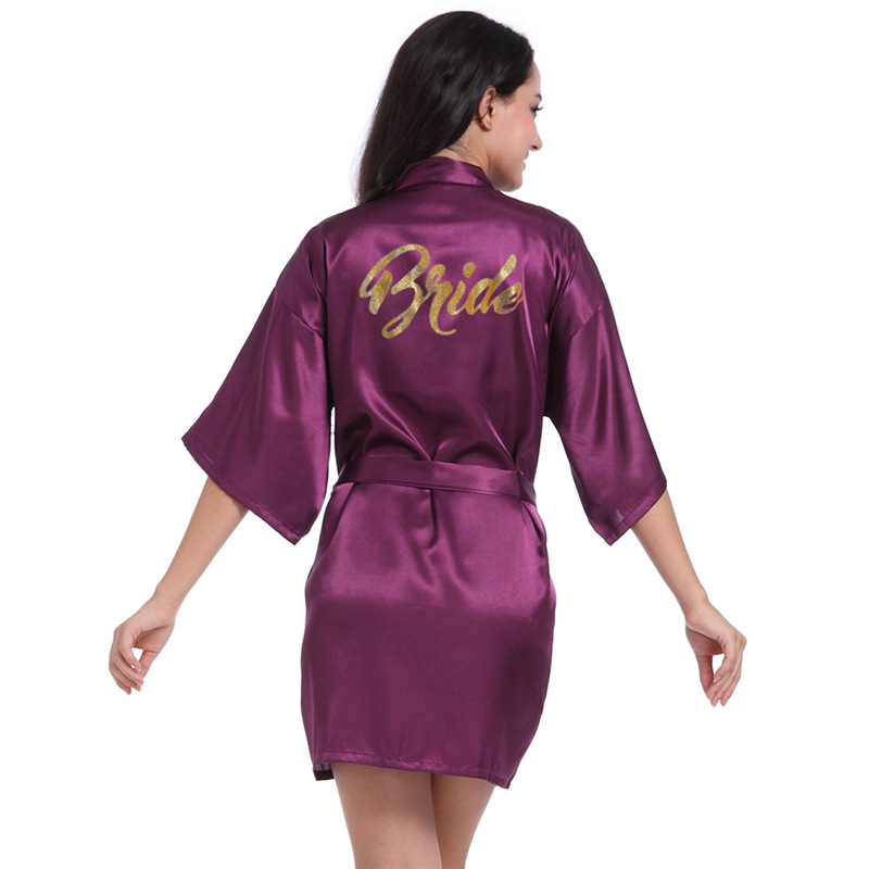 Satin Gold Bride Printed Robe