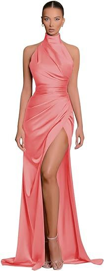 Halter Bridesmaid Dress With High Split