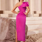 Pink One-Shoulder Satin Evening Dresses With Bow