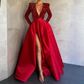 Long Sleeves Deep-V Neck A-Line Prom Dress