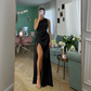 One Shoulder Sleeveless Front Split Evening Dress