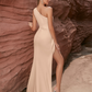 Oblique Shoulder Matte Satin Mother Of The Bride Dress With High Slit