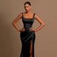 Square Neckline Ruched Wasit Prom Dress With High Slit