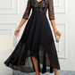 Black Lace V Neck Long Sleeves Midi Dress