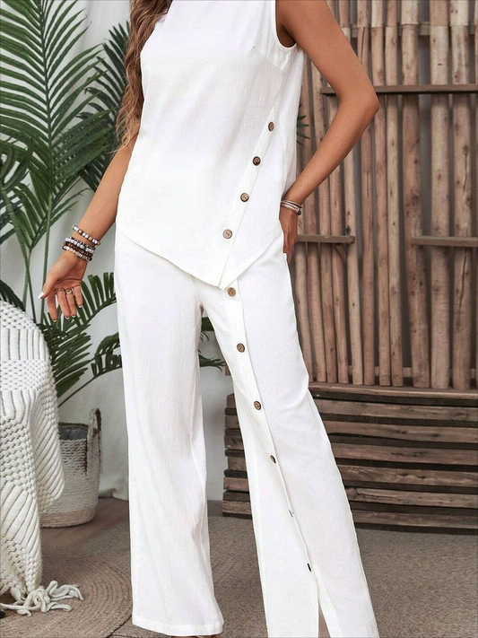 Plain White Asymmetric Two Piece Set