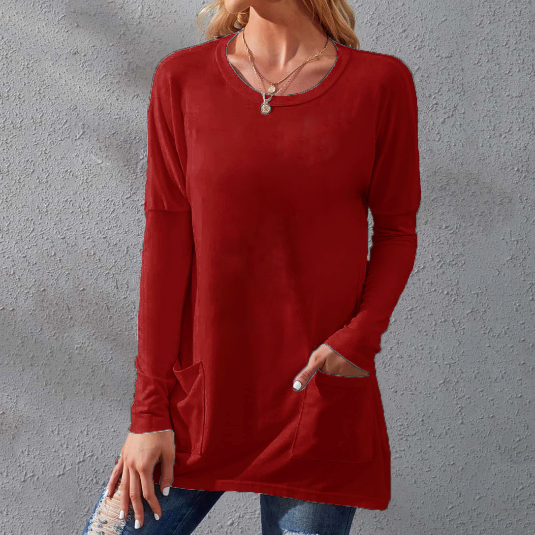 Crew Neck Loose Long Sleeves Plain Shirt