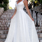 Deep V Neck Sleeveless A-Line Wedding Dress