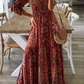 Casual V Neck Long Sleeves Printed Dress