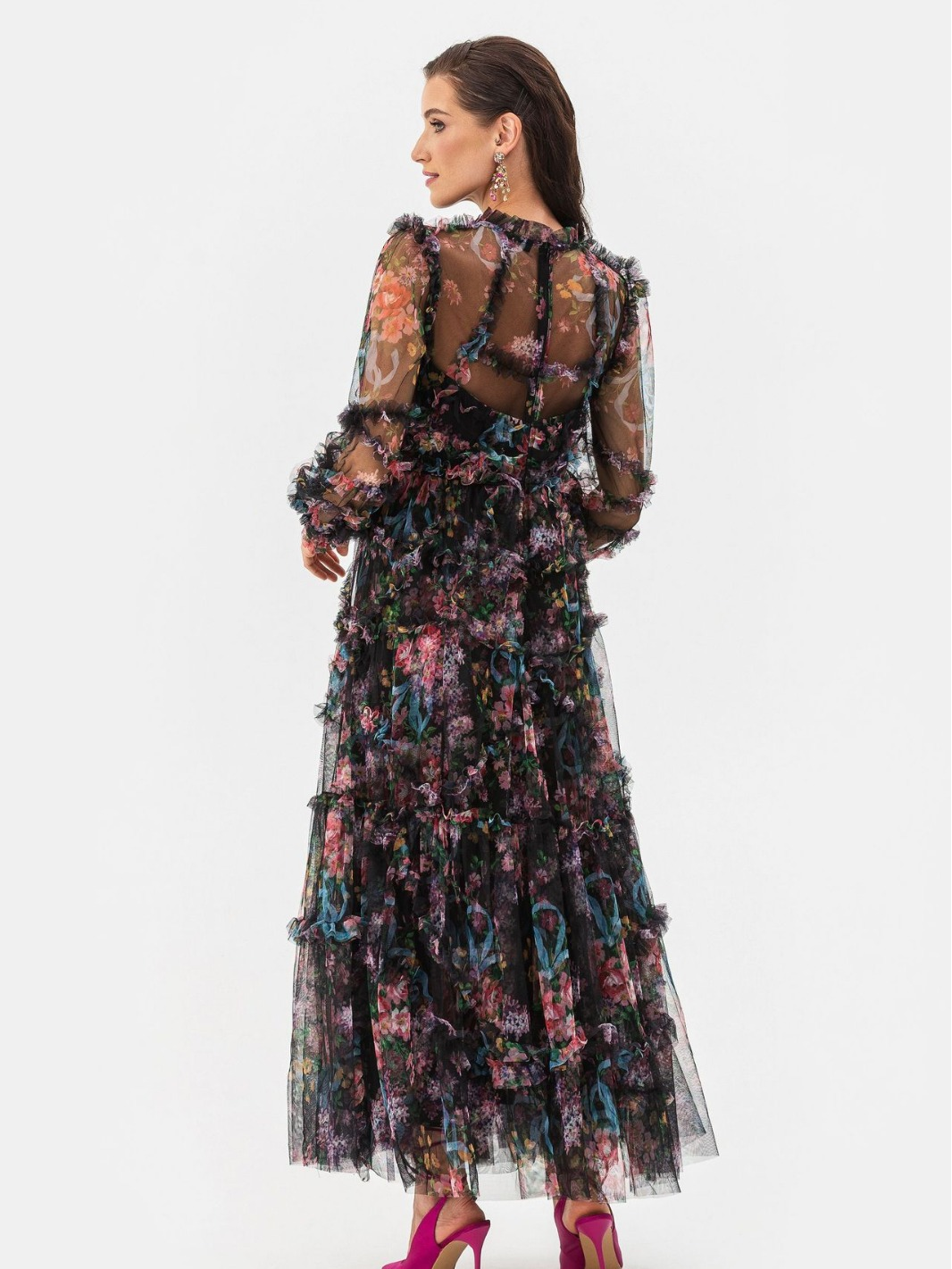 Mock Neck Floral Long Sleeves Maxi Dress