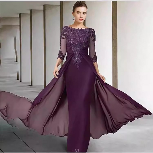 Scoop Neck Chiffon Mother Of The Bride Dress With Lace