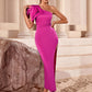 Pink One-Shoulder Satin Evening Dresses With Bow