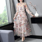 White Mock Neck Floral Long Sleeves Maxi Dress