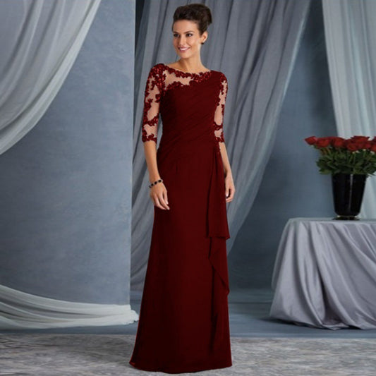 Elegant Crew Neck Lace Wedding Guest Dress