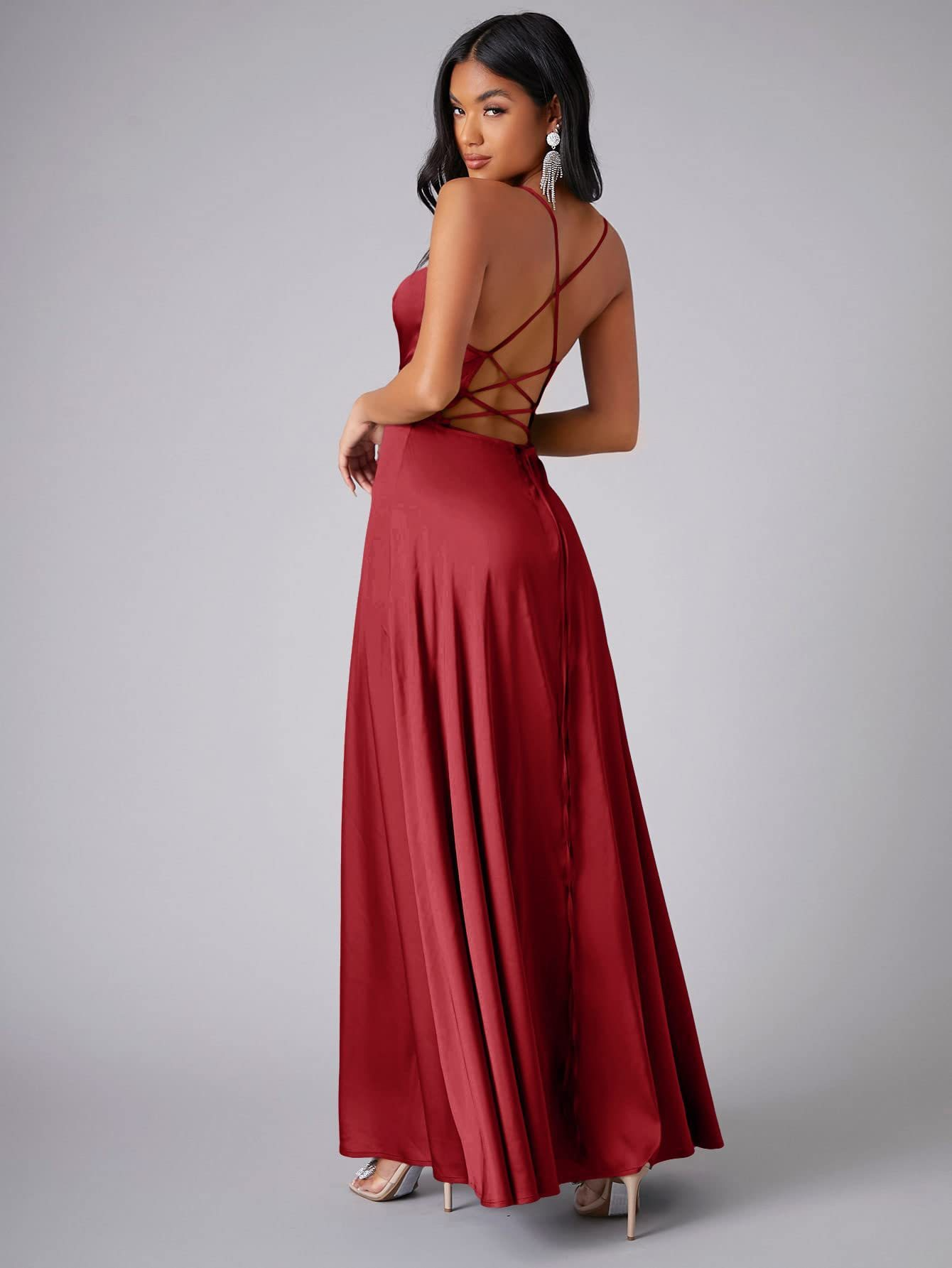 Crew Neck Sleeveless Satin Prom Dress