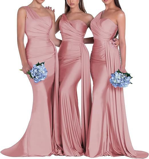 One-Shoulder Mermaid Elastic Satin Bridesmaid Dress