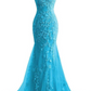 Lace Applique Backless Evening Dress