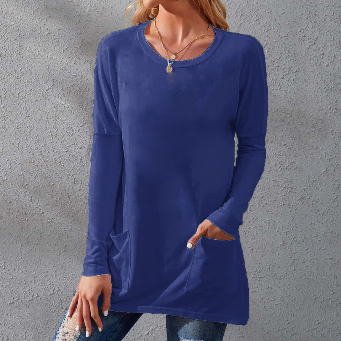 Crew Neck Loose Long Sleeves Plain Shirt