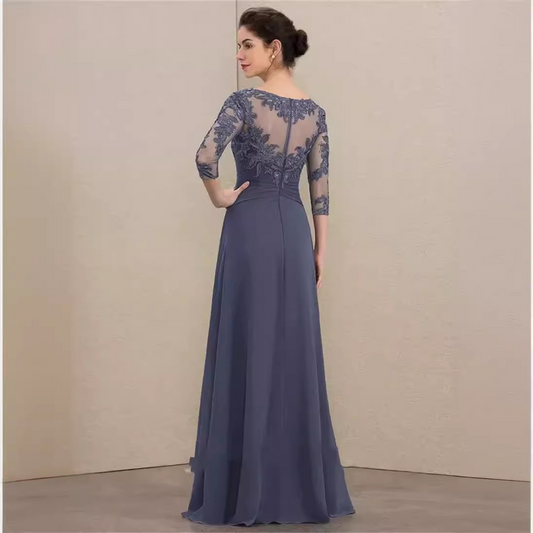 Half Sleeves Appliques Chiffon Floor-length Mother Of The Bride Dress