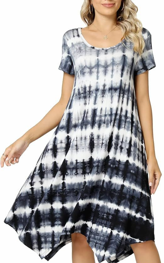 Tie Die Printed Short Sleeves A-Line Dress