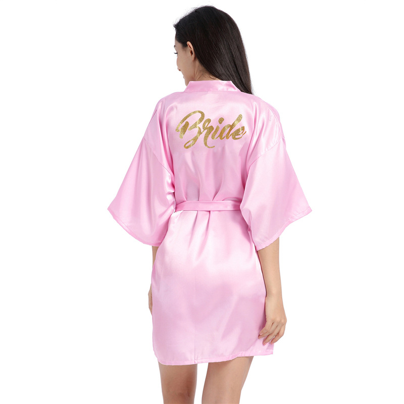 Satin Gold Bride Printed Robe