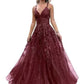 Princess V-Neck Tulle Glitter Appliques Lace Ball Gown Prom Dress