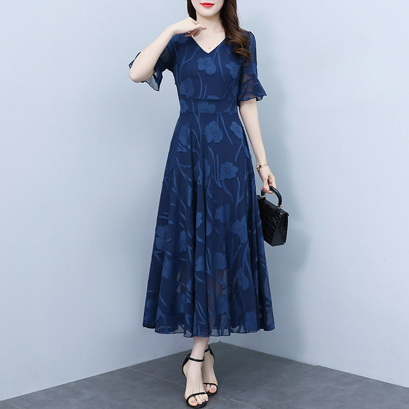 Women's V Neck Bell Sleeve Elegant Wedding Guest Floral Dress