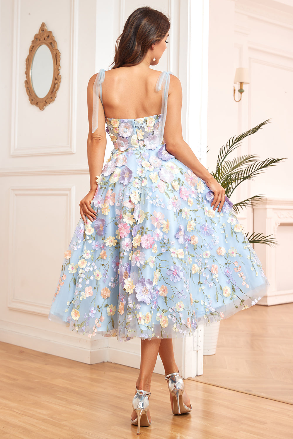 A-Line Spaghetti Strap Sleeveless Applique Prom Dress