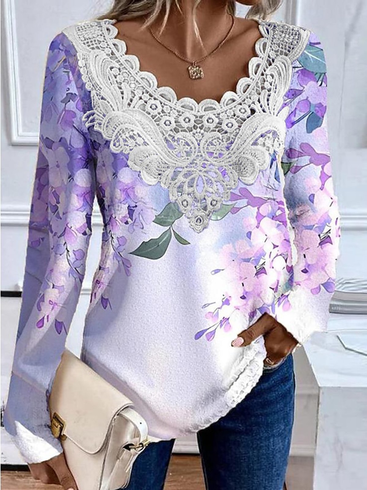 Women's Lace Collar Short Sleeve Blouse Top