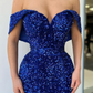 Royal Blue Off-The-Shoulder Sweetheart Evening Dress