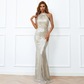 Cold Shoulder Beads Chain Elegant Sequin Prom Dress