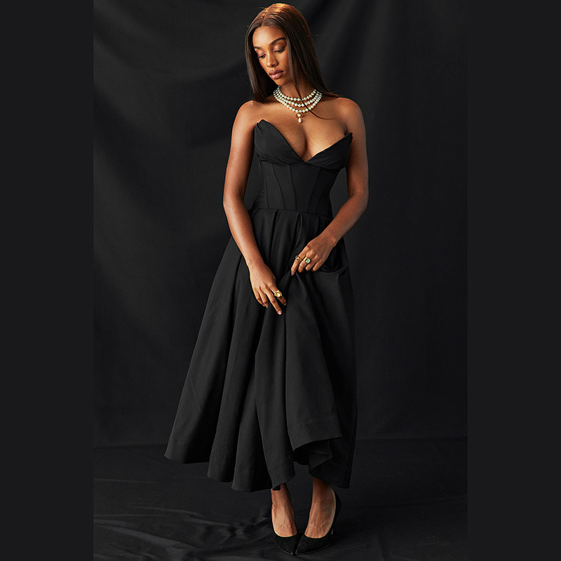 Black Strapless Classy Sweetheart Short Prom Dress