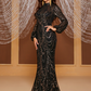 Black Sequin Long Sleeves Prom Dress