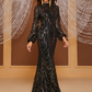 Black Sequin Long Sleeves Prom Dress