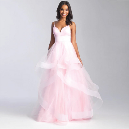 A-Line V Neck Sleeveless Prom Dress