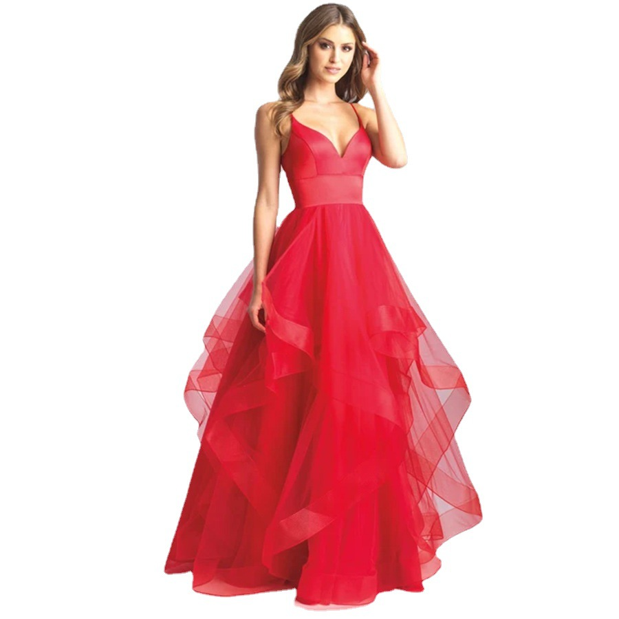 A-Line V Neck Sleeveless Prom Dress