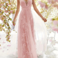 A-Line V Neck Sleeveless Lace Prom Dress