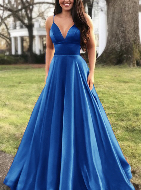 Simple A Line V Neck Long Prom Dress