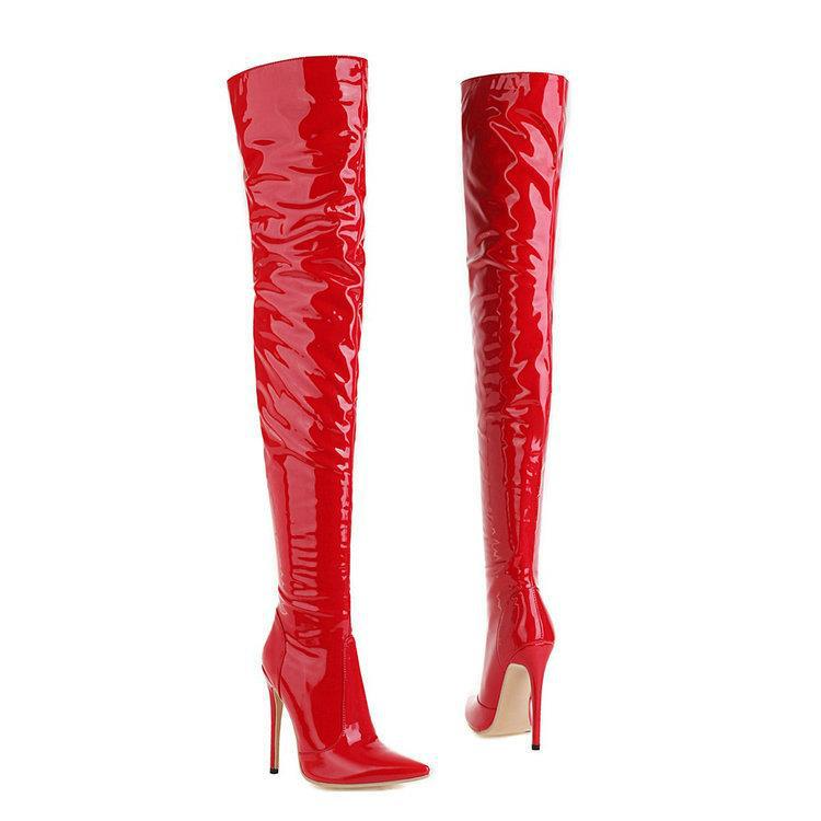 Stiletto Heel Thigh High Boots in Patent Bright Leather