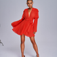 Orange Red Pleated Mini Dress