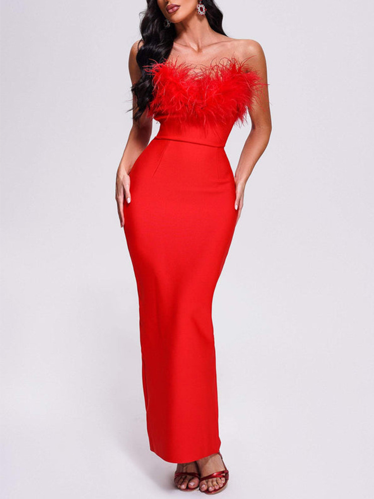 Feather Maxi Bandage Dress