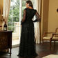 Black Sequin Fringed Bowknot Long Sleeve Slit Thigh Prom Dress