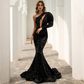 Sequin One-Shoulder Mermaid Gown with Cutout Detail