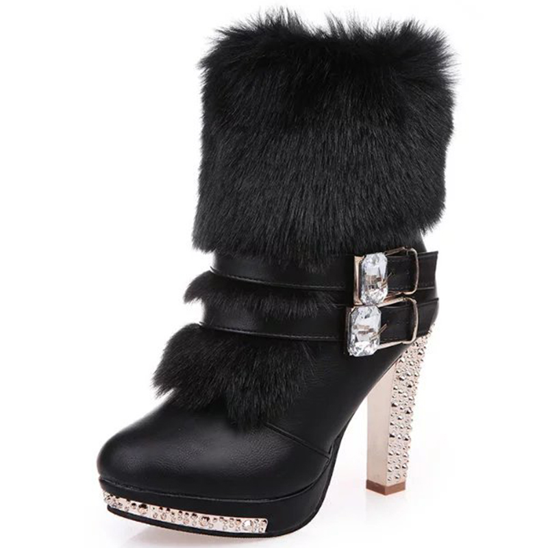 Charming Furry Side Zipper High Heel Boots