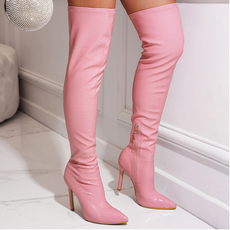 Pointed Toe Plain Side Zipper Serpentine Boots