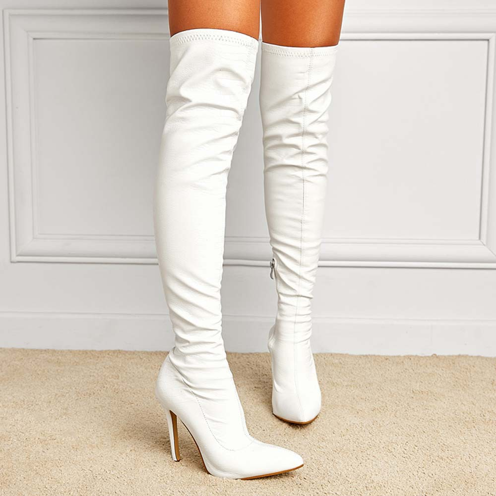 Pointed Toe Plain Side Zipper Serpentine Boots