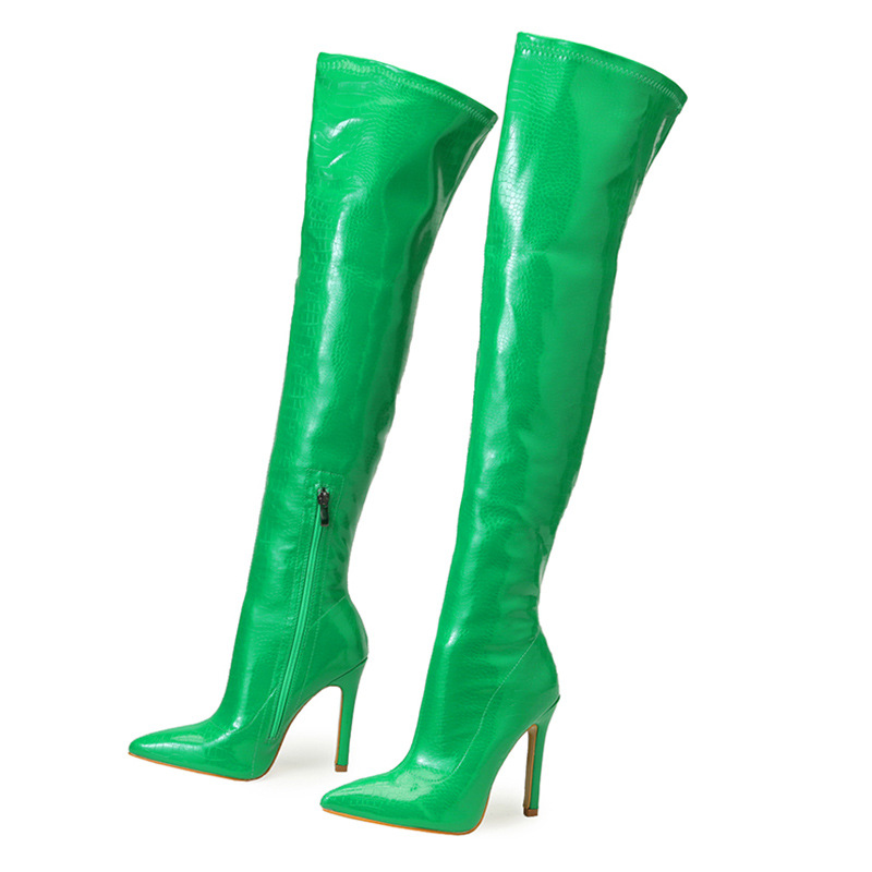 Pointed Toe Plain Side Zipper Serpentine Boots